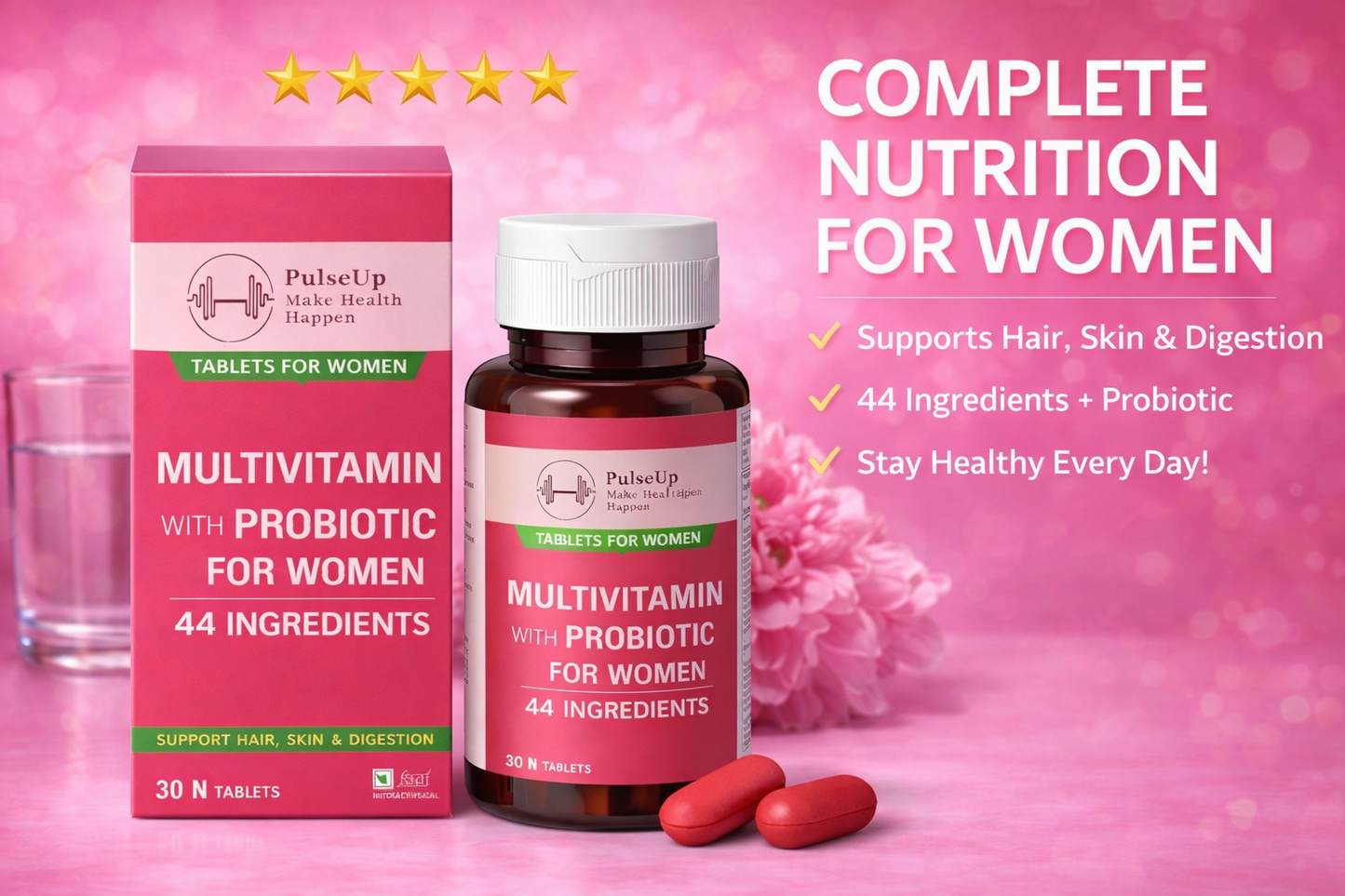 PulseUp Multivitamin with Probiotic for Women – 44 Ingredients for Daily Wellness